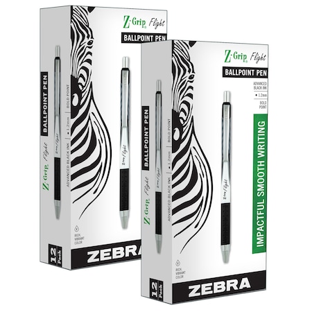 Zebra Pen Z-Grip Flight Ballpoint Retractable Pen 1.2mm, Black, 24PK 21910